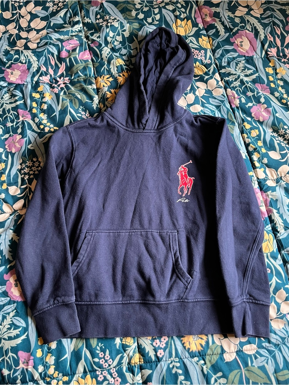 Polo by Ralph Lauren Navy Hoodie with Red Polo Player Logo Boys Size 10/12